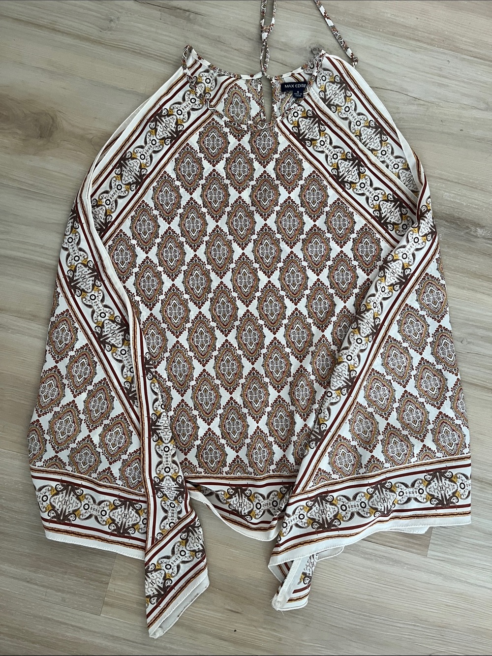 Max Edition Brown and Cream Geometric Halter Tank